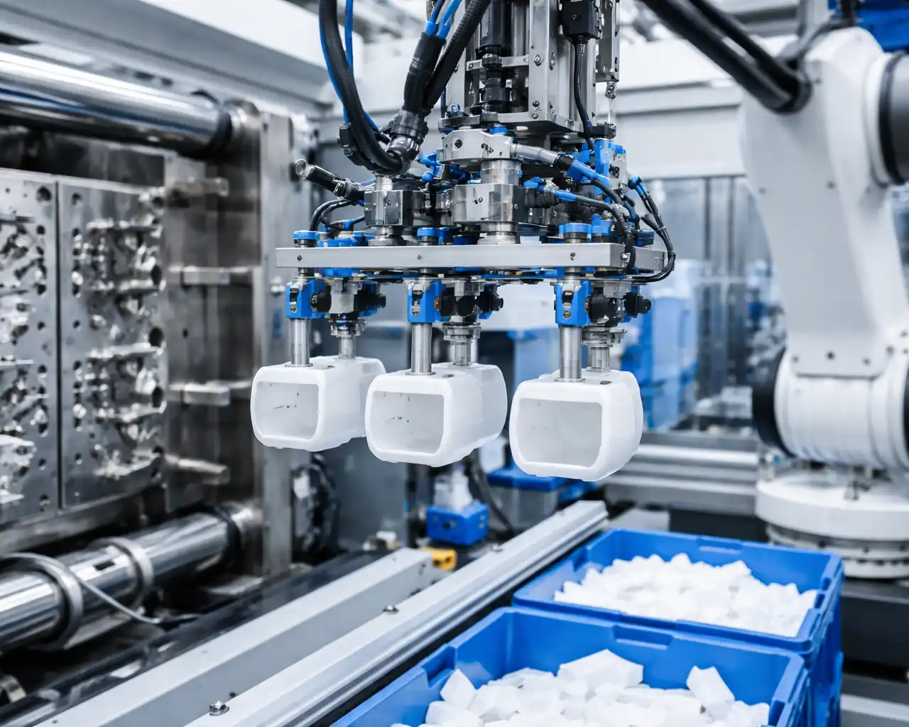 Automated gripper arms for plastics production