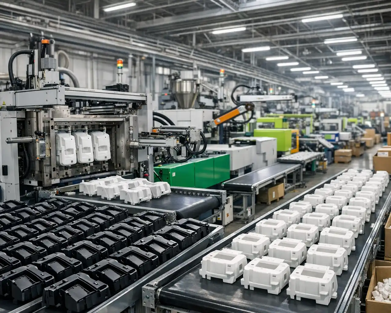 Automatisierte Kunststoff Großserie mit modernen Spritzgussmaschinen und hoher Produktionskapazität