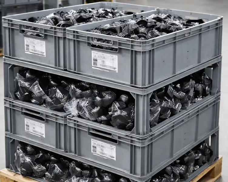 Verpackte Kunststoffteile auf Palette